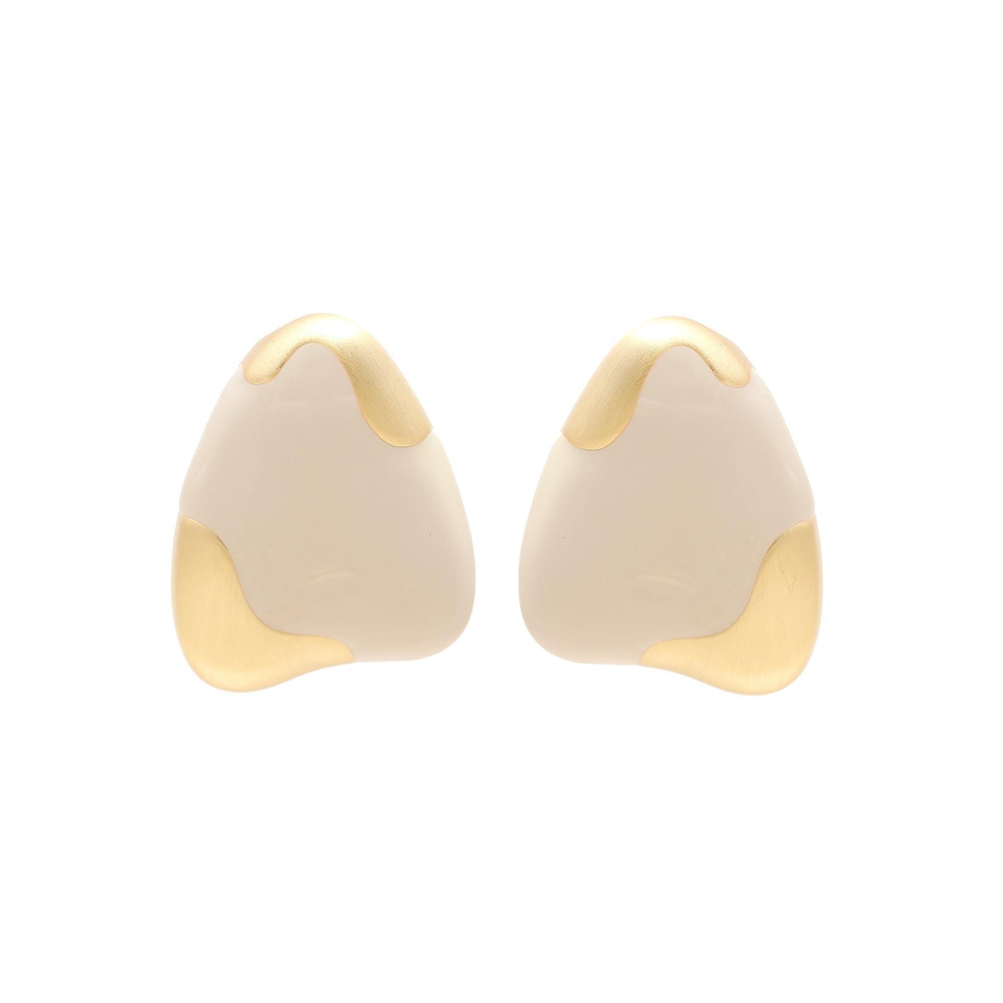 Gold-Plated Abstract Stud Earrings with White Enamel Accents and Minimalist Contemporary Design for Chic Versatility