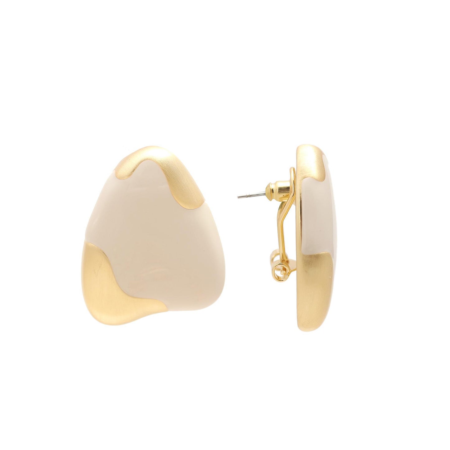 Gold-Plated Abstract Stud Earrings with White Enamel Accents and Minimalist Contemporary Design for Chic Versatility