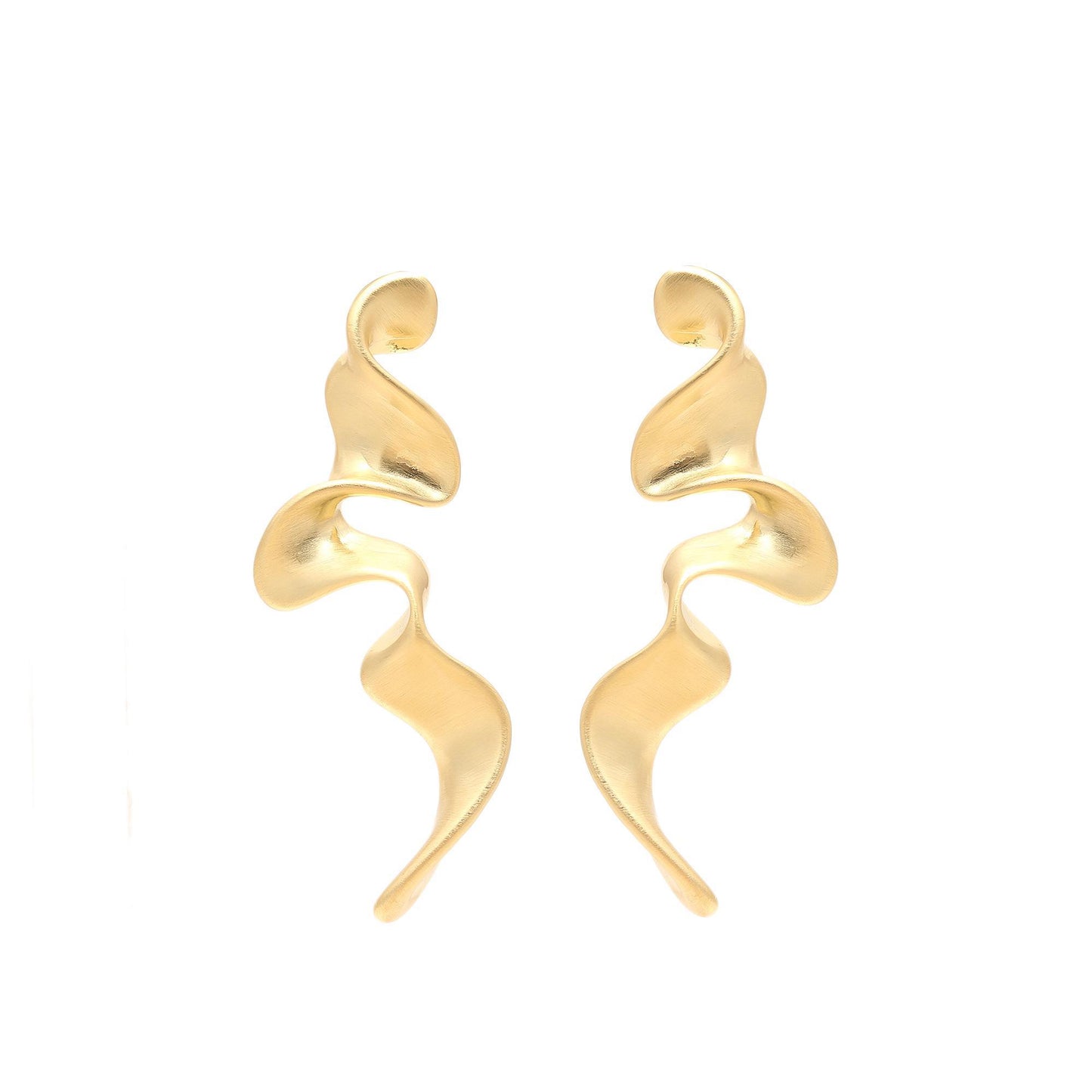 Gold-Plated Fluid Wave Dangling Earrings with Organic Curves and Modern Minimalist Design for Bold Statement Style