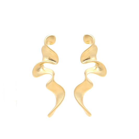 Gold-Plated Fluid Wave Dangling Earrings with Organic Curves and Modern Minimalist Design for Bold Statement Style