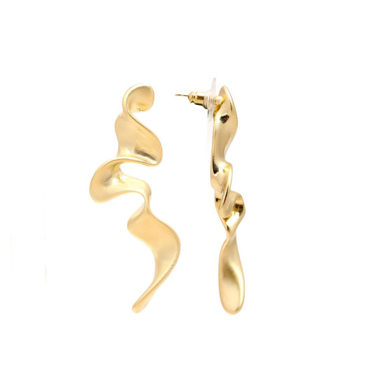 Gold-Plated Fluid Wave Dangling Earrings with Organic Curves and Modern Minimalist Design for Bold Statement Style