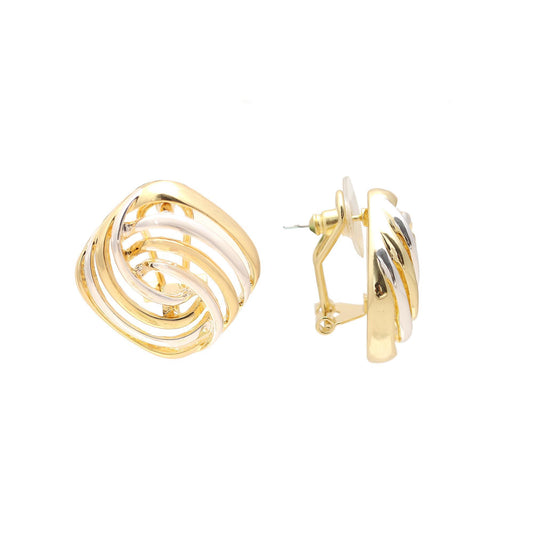 Gold-Plated Geometric Openwork Stud Earrings with Layered Cutout Detailing and Polished Finish for Contemporary Elegance
