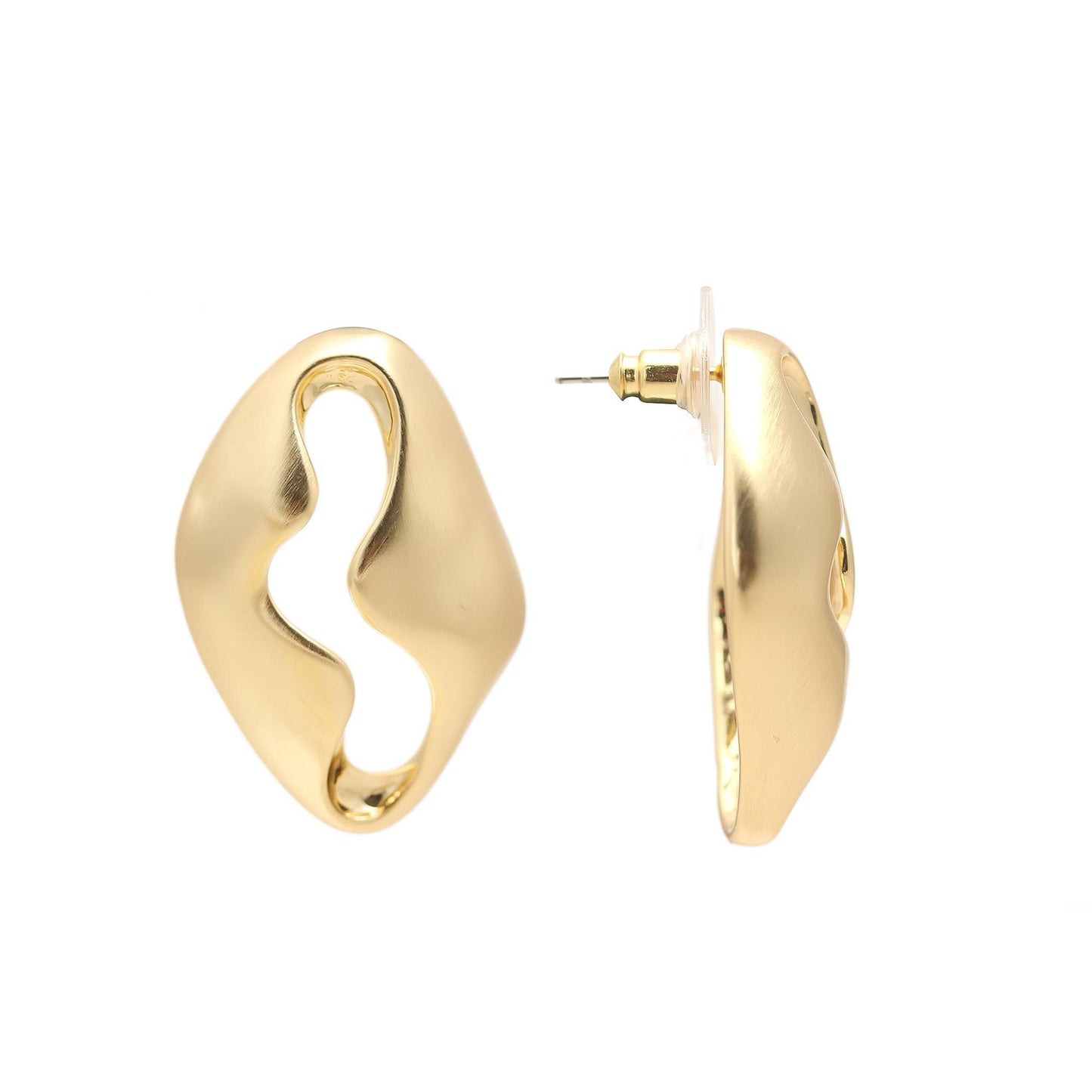 Gold-Plated Abstract Hollow Stud Earrings with Organic Curved Silhouette and Polished Finish for Contemporary Minimalist Elegance