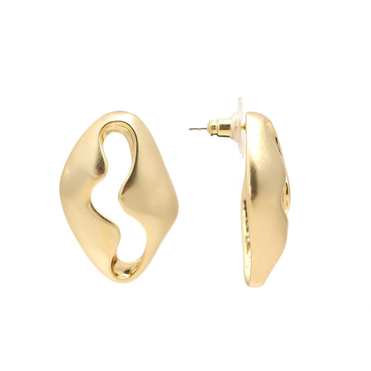 Gold-Plated Abstract Hollow Stud Earrings with Organic Curved Silhouette and Polished Finish for Contemporary Minimalist Elegance