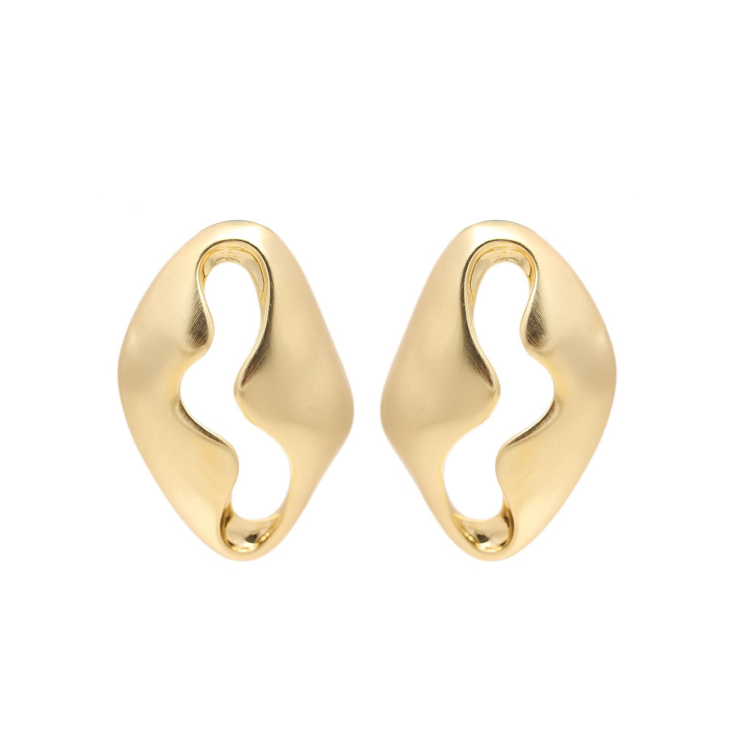 Gold-Plated Abstract Hollow Stud Earrings with Organic Curved Silhouette and Polished Finish for Contemporary Minimalist Elegance