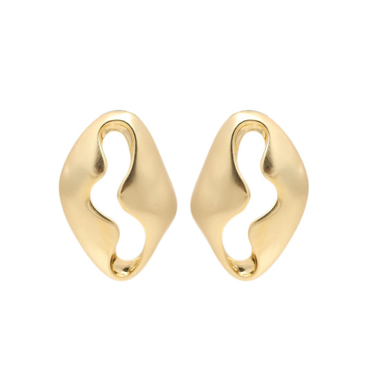 Gold-Plated Abstract Hollow Stud Earrings with Organic Curved Silhouette and Polished Finish for Contemporary Minimalist Elegance