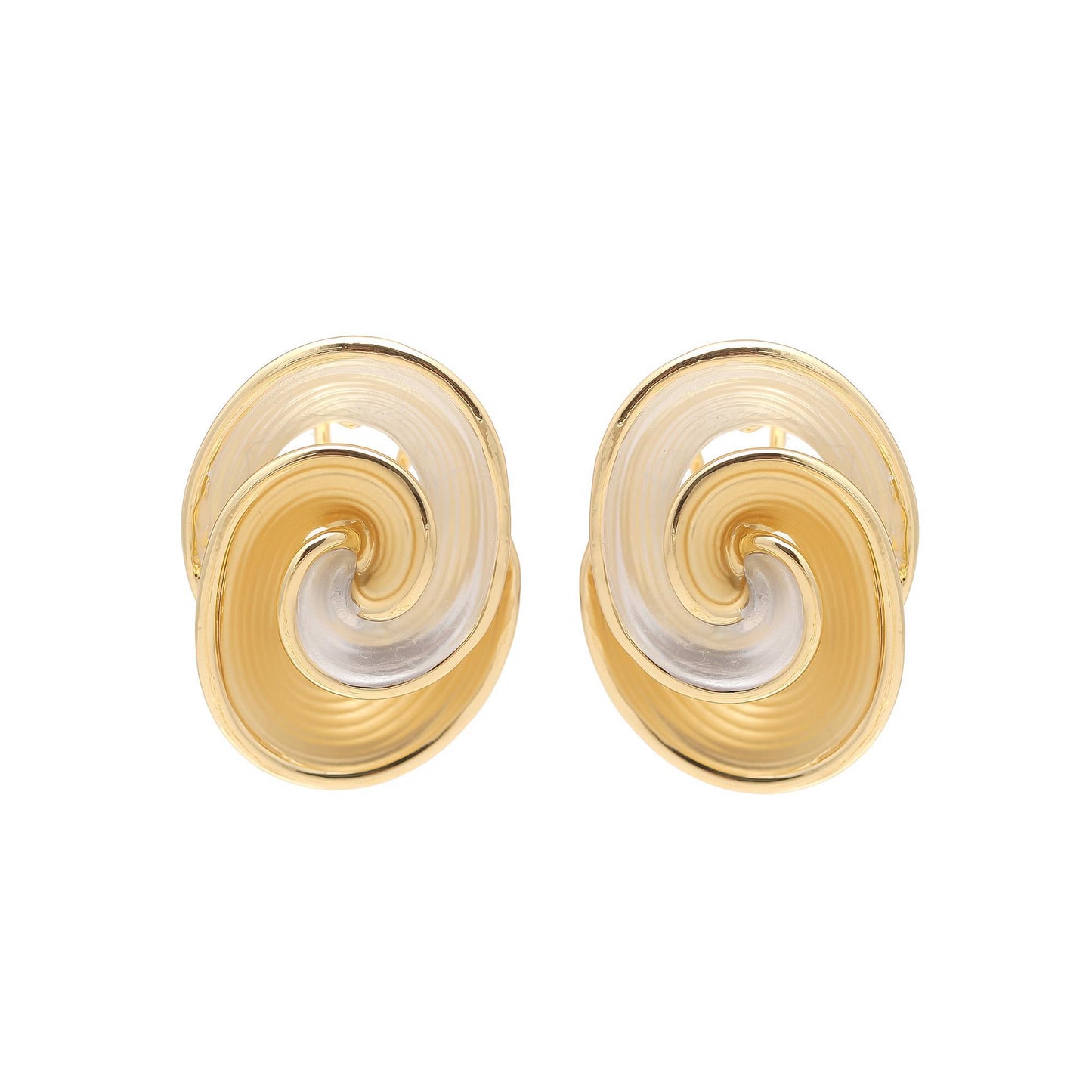 Gold-Plated Dual-Tone Swirl Stud Earrings with Glossy Polished Finish and Artistic Spiral Design for Modern Elegance