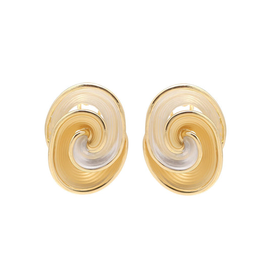 Gold-Plated Dual-Tone Swirl Stud Earrings with Glossy Polished Finish and Artistic Spiral Design for Modern Elegance