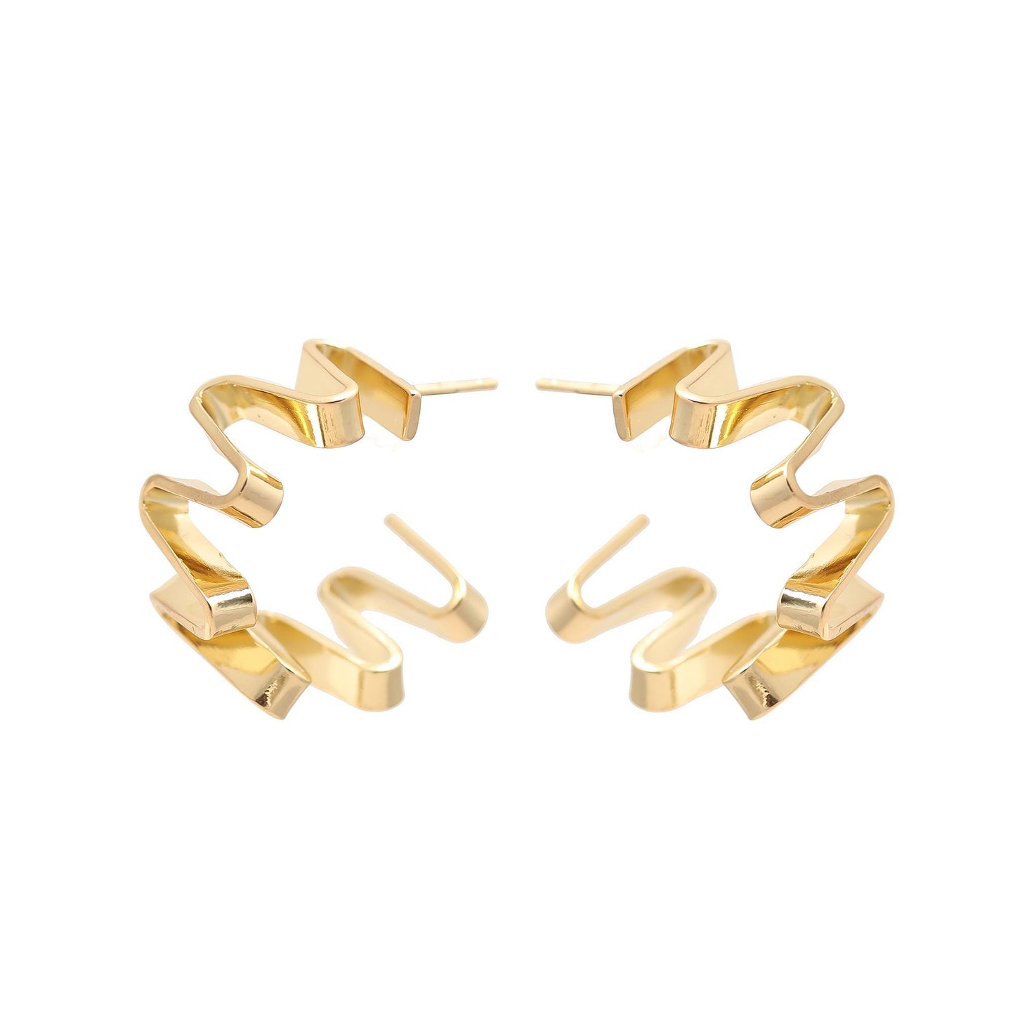 Gold-Plated Zigzag Hoop Earrings with Bold Wavy Silhouette and High-Shine Finish for Contemporary Statement Style