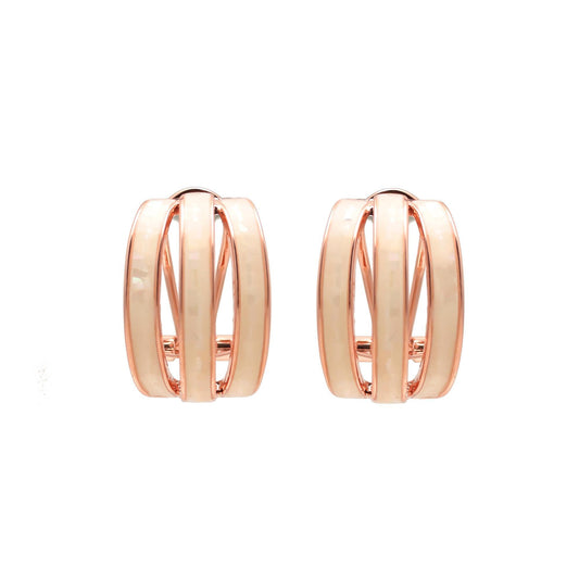 Rose Gold-Plated Cage-Style Hoop Earrings with Openwork Multi-Band Design for Contemporary Bold Elegance