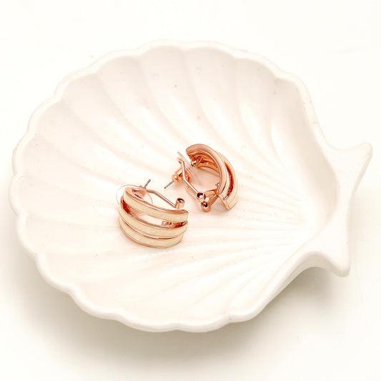 Rose Gold-Plated Cage-Style Hoop Earrings with Openwork Multi-Band Design for Contemporary Bold Elegance