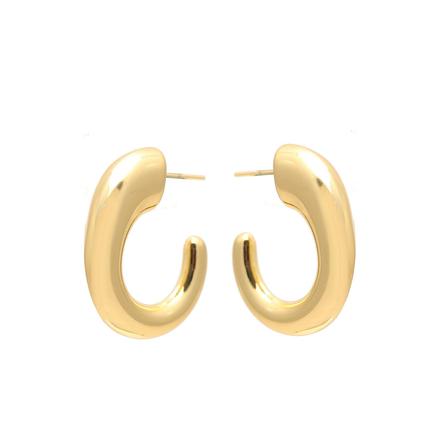 Modern Gold-Plated Chunky Oval Hoop Earrings with Sculptural Curved Design for Bold Elegance