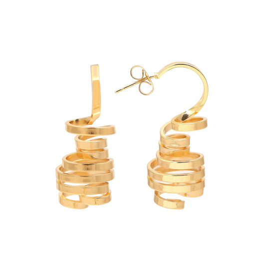 Contemporary Gold-Plated Spiral Drop Earrings with Layered Loops, Cascading Design, and Polished Finish for Modern Elegance and Statement Style