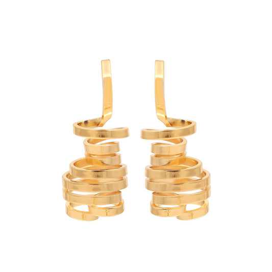 Contemporary Gold-Plated Spiral Drop Earrings with Layered Loops, Cascading Design, and Polished Finish for Modern Elegance and Statement Style