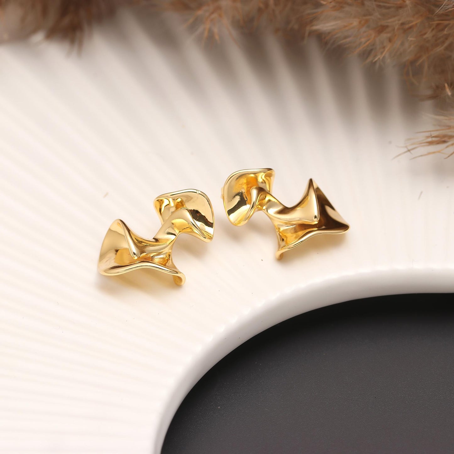 Gold-Plated Abstract Sculptural Stud Earrings with Fluid Artistic Silhouette and Polished Finish for Contemporary Elegance