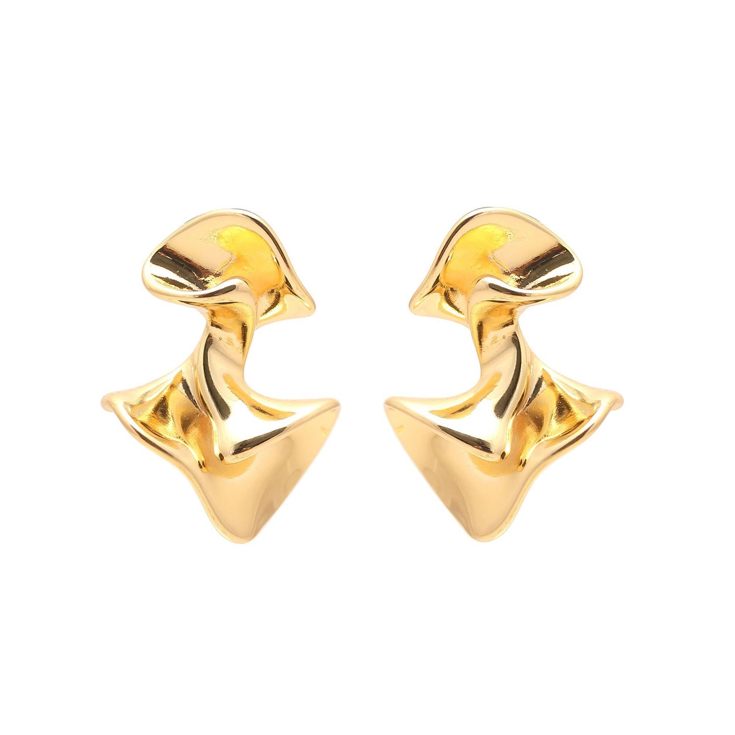 Gold-Plated Abstract Sculptural Stud Earrings with Fluid Artistic Silhouette and Polished Finish for Contemporary Elegance