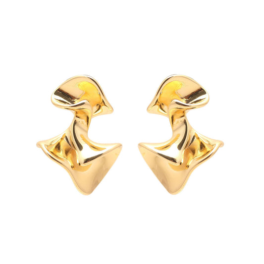 Gold-Plated Abstract Sculptural Stud Earrings with Fluid Artistic Silhouette and Polished Finish for Contemporary Elegance