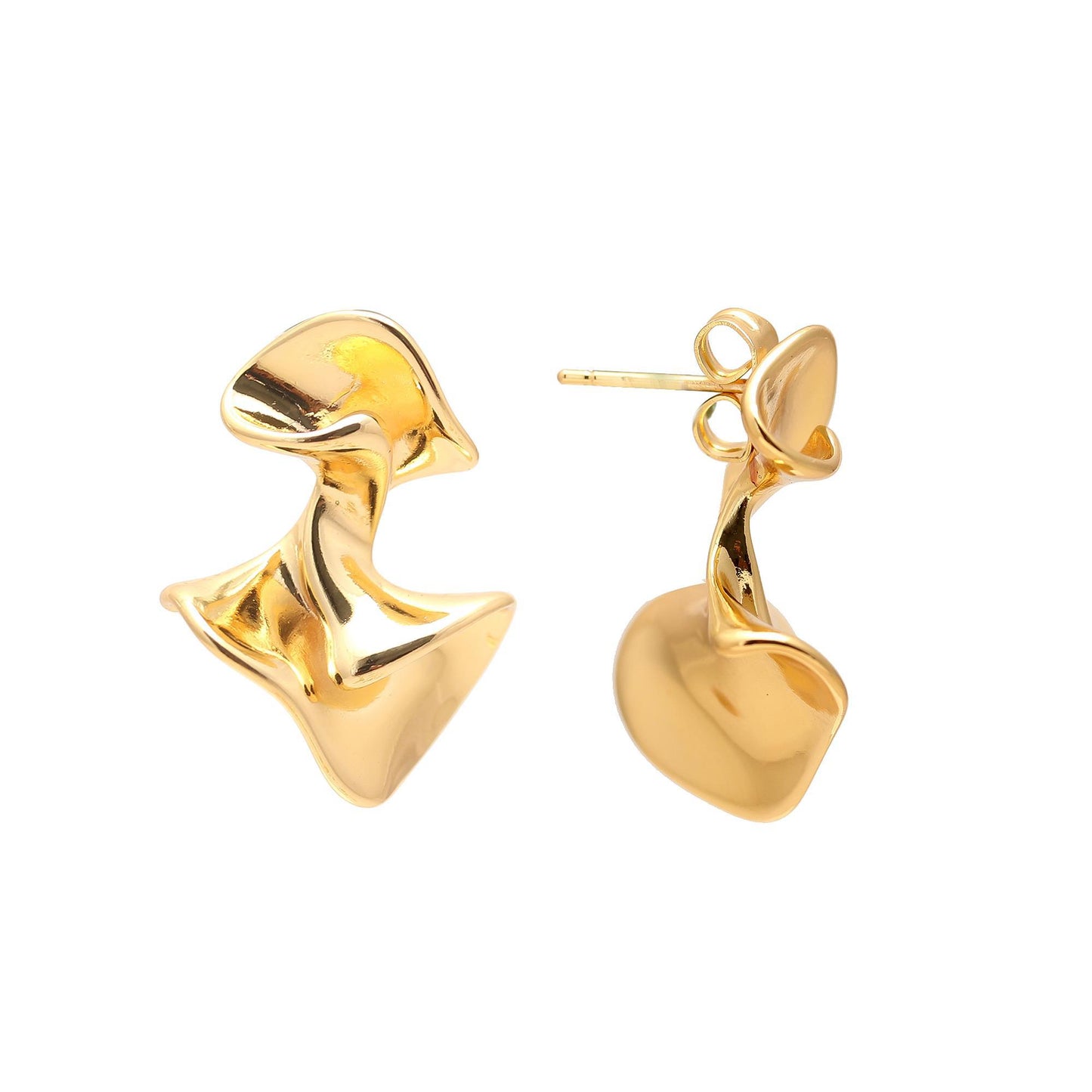 Gold-Plated Abstract Sculptural Stud Earrings with Fluid Artistic Silhouette and Polished Finish for Contemporary Elegance