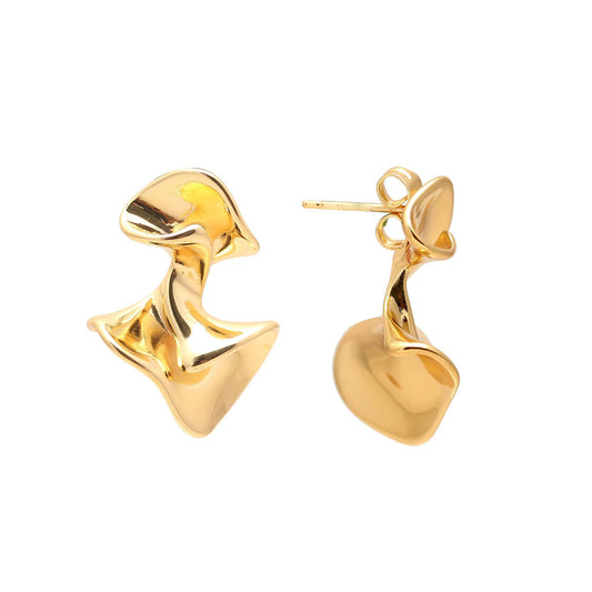 Gold-Plated Abstract Sculptural Stud Earrings with Fluid Artistic Silhouette and Polished Finish for Contemporary Elegance