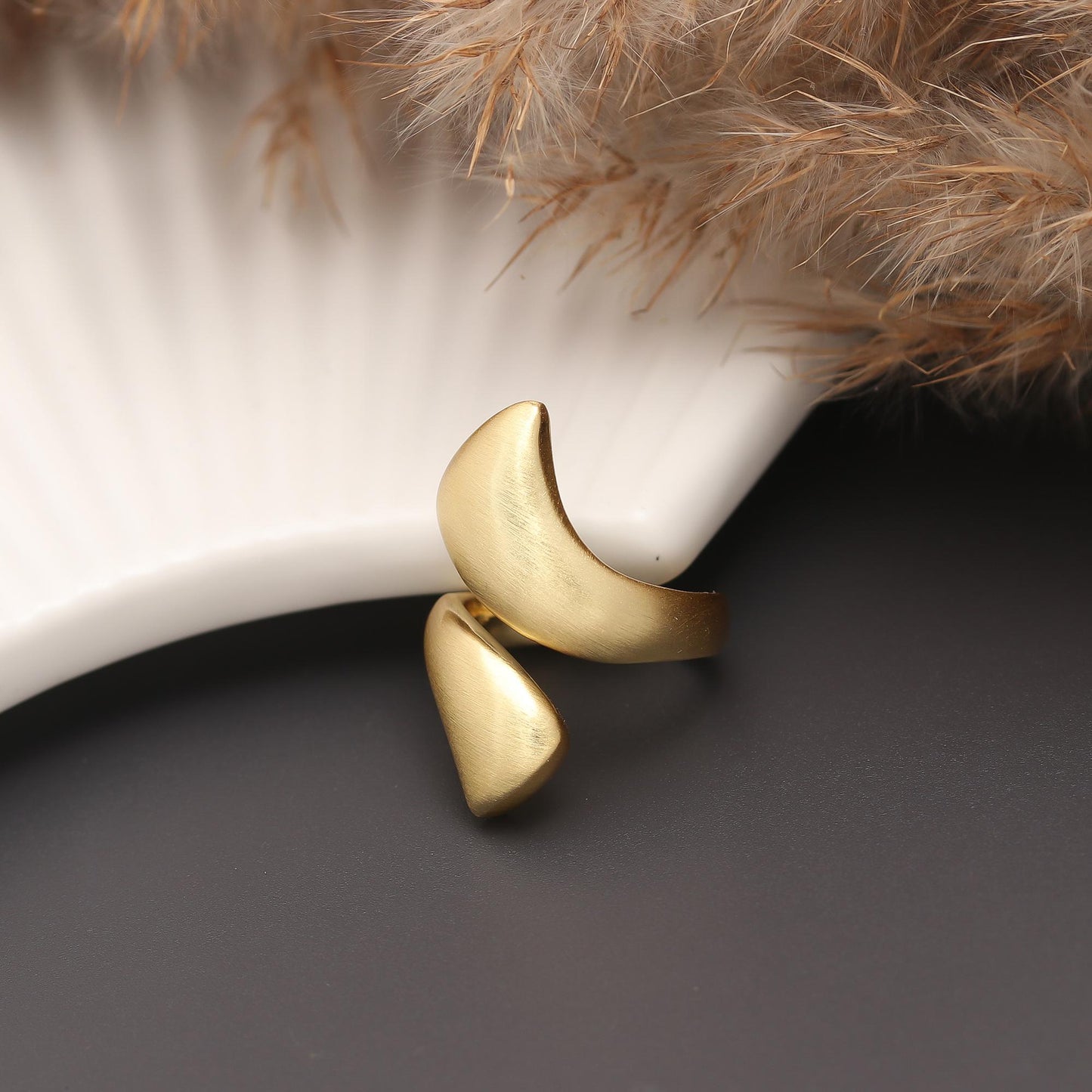 Gold Finish Abstract Wave Statement Ring with Matte Texture and Modern Sculptural Design | Bold Cocktail Jewelry for Contemporary Elegance