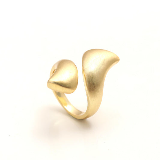 Gold Finish Abstract Wave Statement Ring with Matte Texture and Modern Sculptural Design | Bold Cocktail Jewelry for Contemporary Elegance