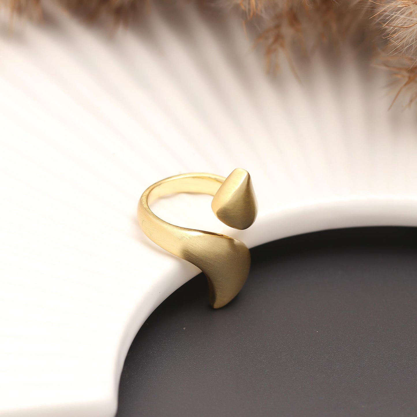 Gold Finish Abstract Wave Statement Ring with Matte Texture and Modern Sculptural Design | Bold Cocktail Jewelry for Contemporary Elegance