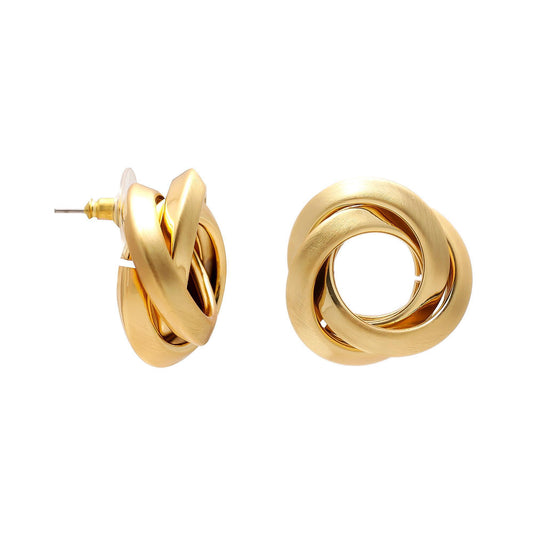 Gold-Plated Circular Knot Stud Earrings with Interwoven Loop Design and Polished Finish for Timeless Everyday Elegance