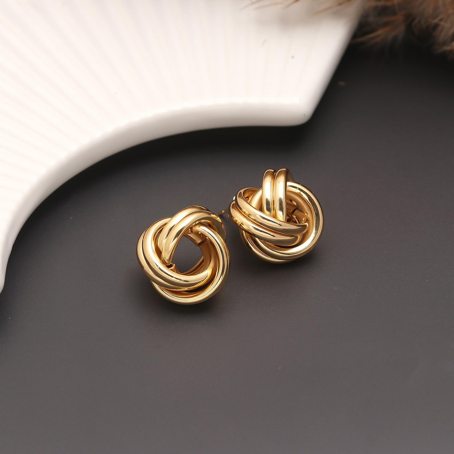 Classic Gold-Plated Knot Stud Earrings with Interwoven Loops for Timeless Sophistication and Everyday Elegance