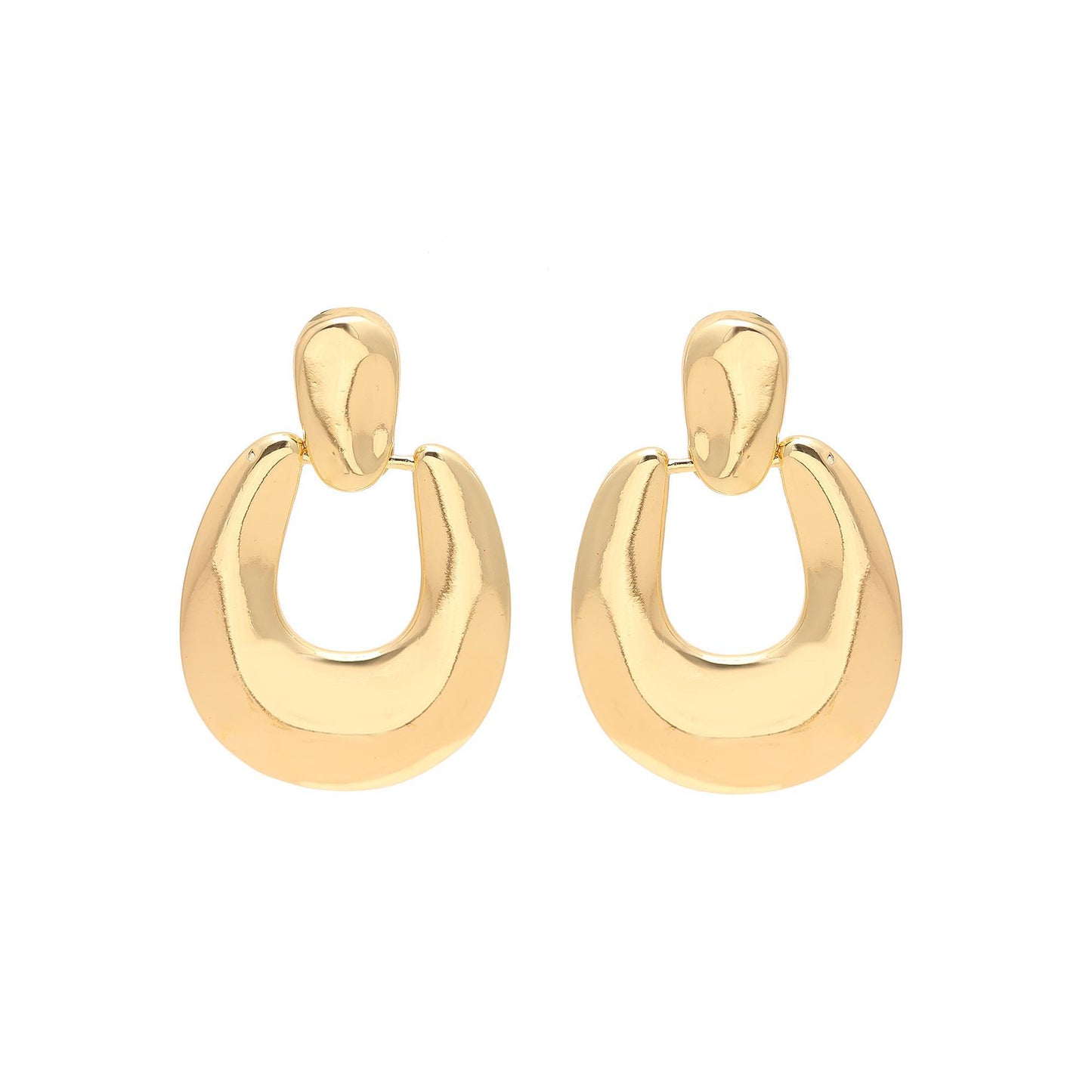 Gold-Plated Modern U-Shaped Dangling Earrings with Polished Smooth Finish for Contemporary Minimalist Elegance