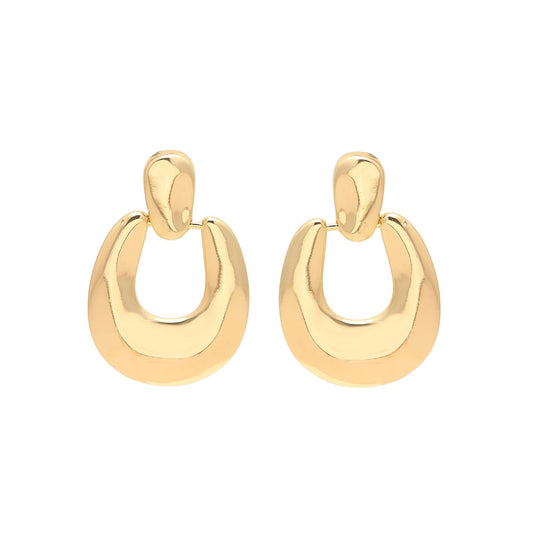 Gold-Plated Modern U-Shaped Dangling Earrings with Polished Smooth Finish for Contemporary Minimalist Elegance