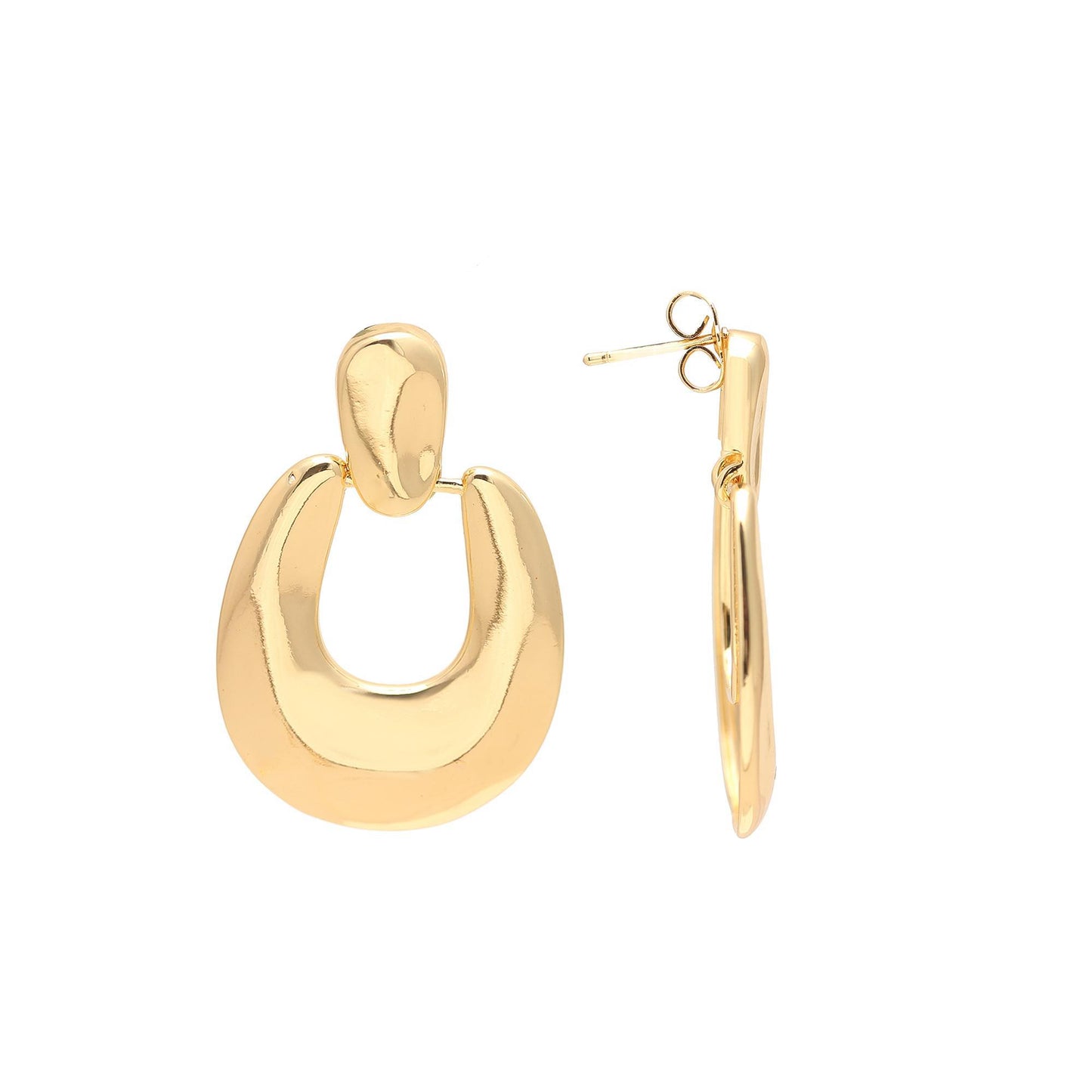 Gold-Plated Modern U-Shaped Dangling Earrings with Polished Smooth Finish for Contemporary Minimalist Elegance