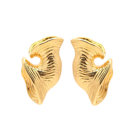 Gold-Plated Abstract Wave Stud Earrings with Textured Detailing and Sculptural Silhouette for Modern Artistic Elegance
