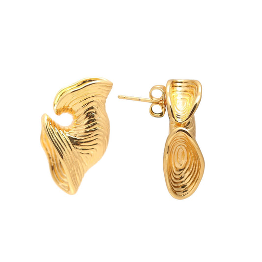 Gold-Plated Abstract Wave Stud Earrings with Textured Detailing and Sculptural Silhouette for Modern Artistic Elegance