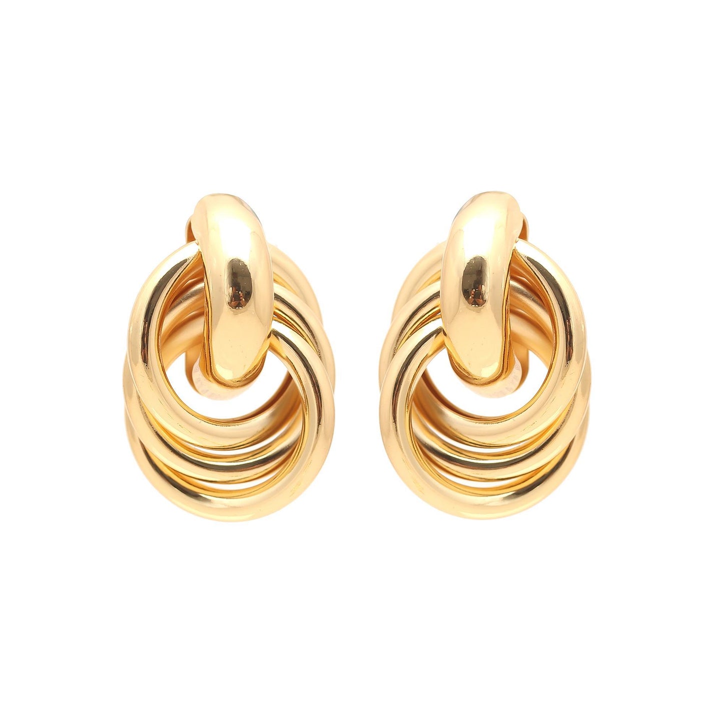 Gold-Plated Interlinked Multi-Ring Stud Earrings with Polished High-Shine Finish for Modern Statement and Versatile Styling