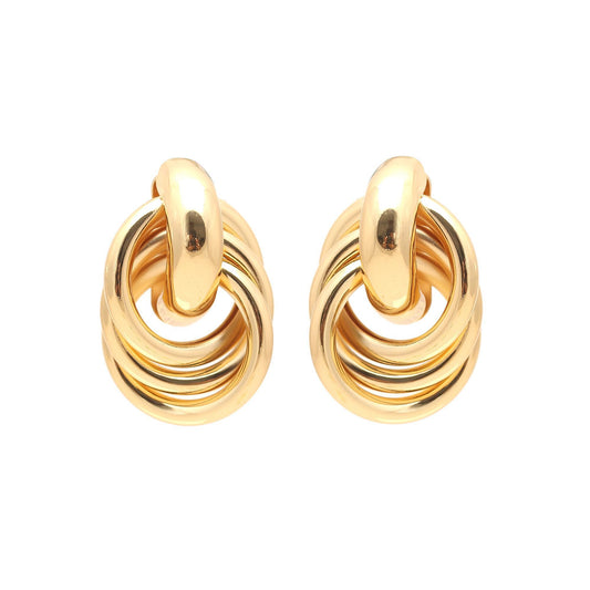 Gold-Plated Interlinked Multi-Ring Stud Earrings with Polished High-Shine Finish for Modern Statement and Versatile Styling