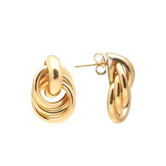 Gold-Plated Interlinked Multi-Ring Stud Earrings with Polished High-Shine Finish for Modern Statement and Versatile Styling