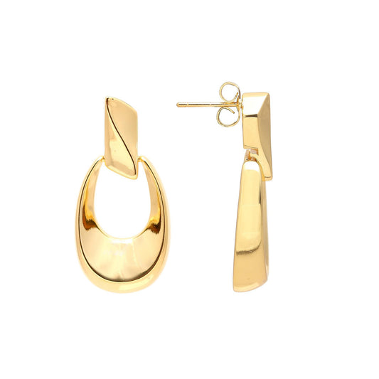 Gold-Plated Geometric Drop Earrings with Polished Oval Hoops and Angular Stud Tops for Sleek Contemporary Sophistication