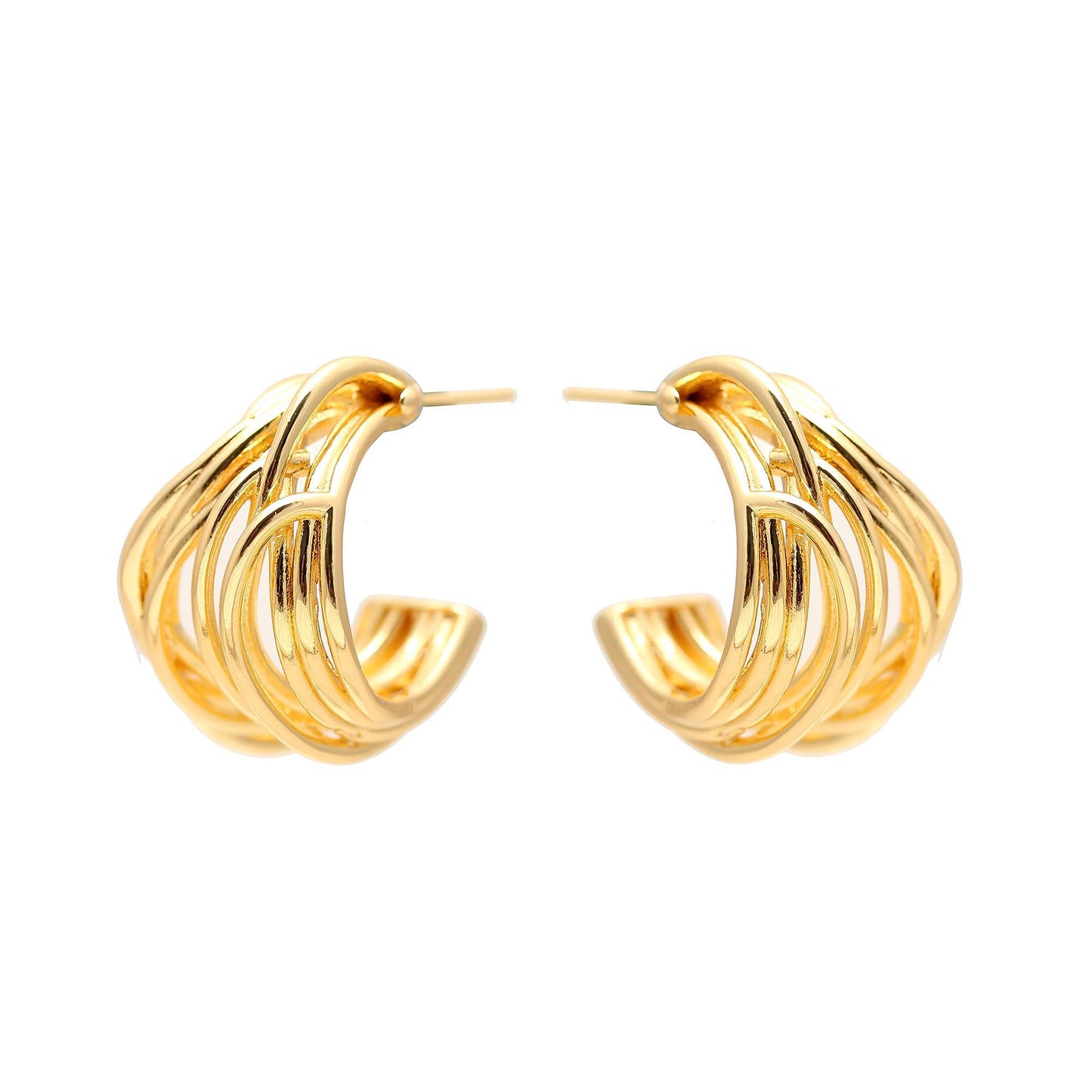 Elegant Gold-Plated Twisted Hoop Earrings with Interwoven Layers, Polished Finish, and Contemporary Statement Design for Everyday Glamour