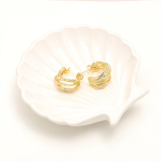 Elegant Gold-Plated Twisted Hoop Earrings with Interwoven Layers, Polished Finish, and Contemporary Statement Design for Everyday Glamour