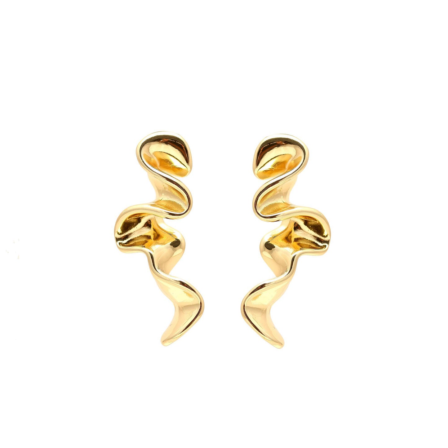 Gold-Plated Fluid Wave Dangling Earrings with Organic Curves and Polished Finish for Bold Contemporary Statement Style