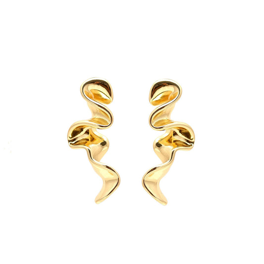 Gold-Plated Fluid Wave Dangling Earrings with Organic Curves and Polished Finish for Bold Contemporary Statement Style