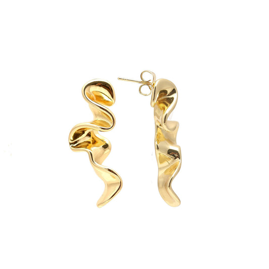 Gold-Plated Fluid Wave Dangling Earrings with Organic Curves and Polished Finish for Bold Contemporary Statement Style