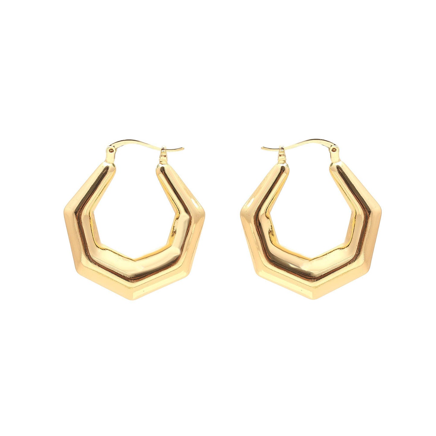 Contemporary Gold-Plated Angular Hexagon Hoop Earrings with Sleek Geometric Design for Modern Sophistication