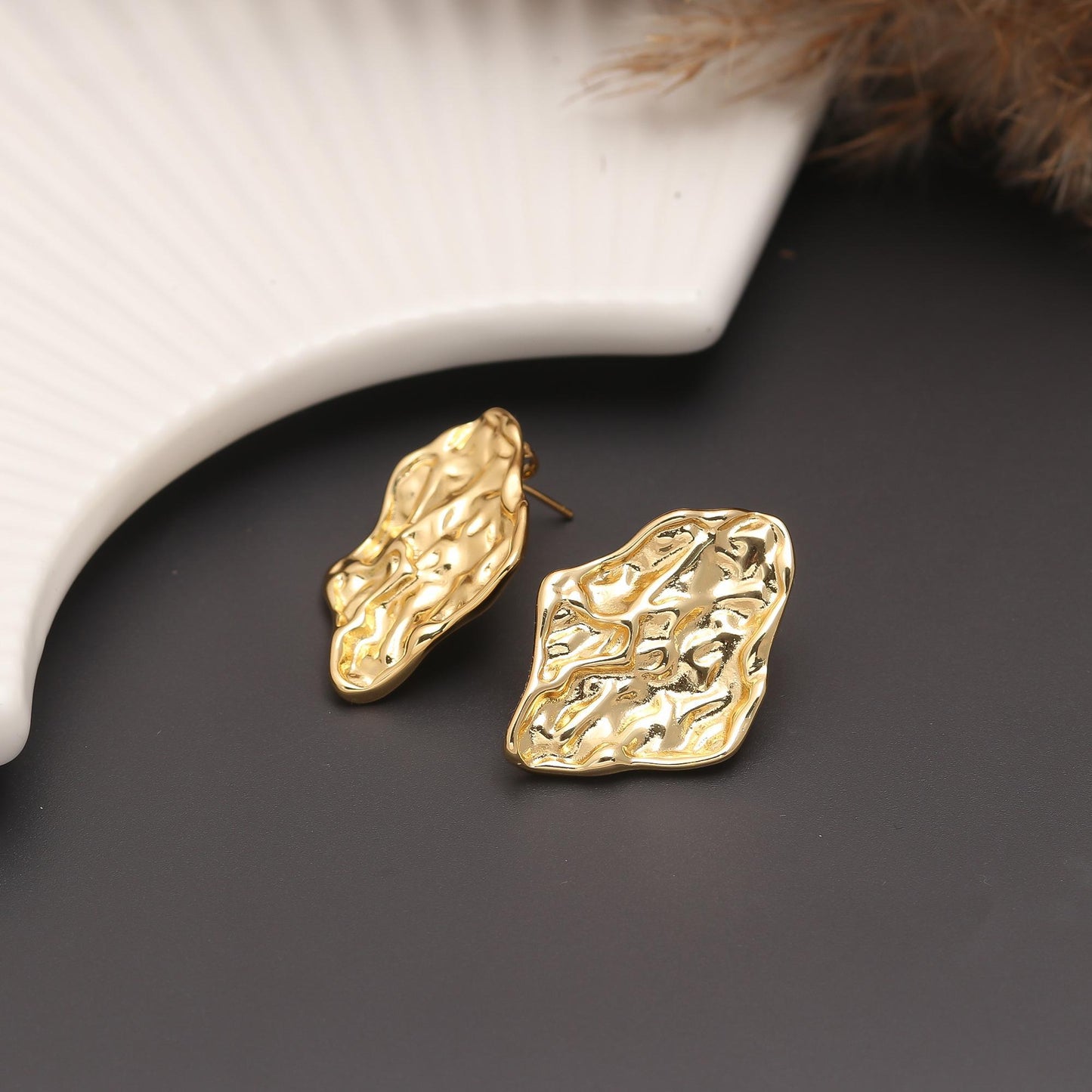 Abstract Textured Gold Earrings – Organic Molten-Inspired Statement Studs for Modern Elegance