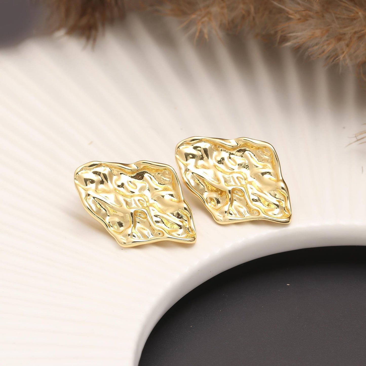Abstract Textured Gold Earrings – Organic Molten-Inspired Statement Studs for Modern Elegance