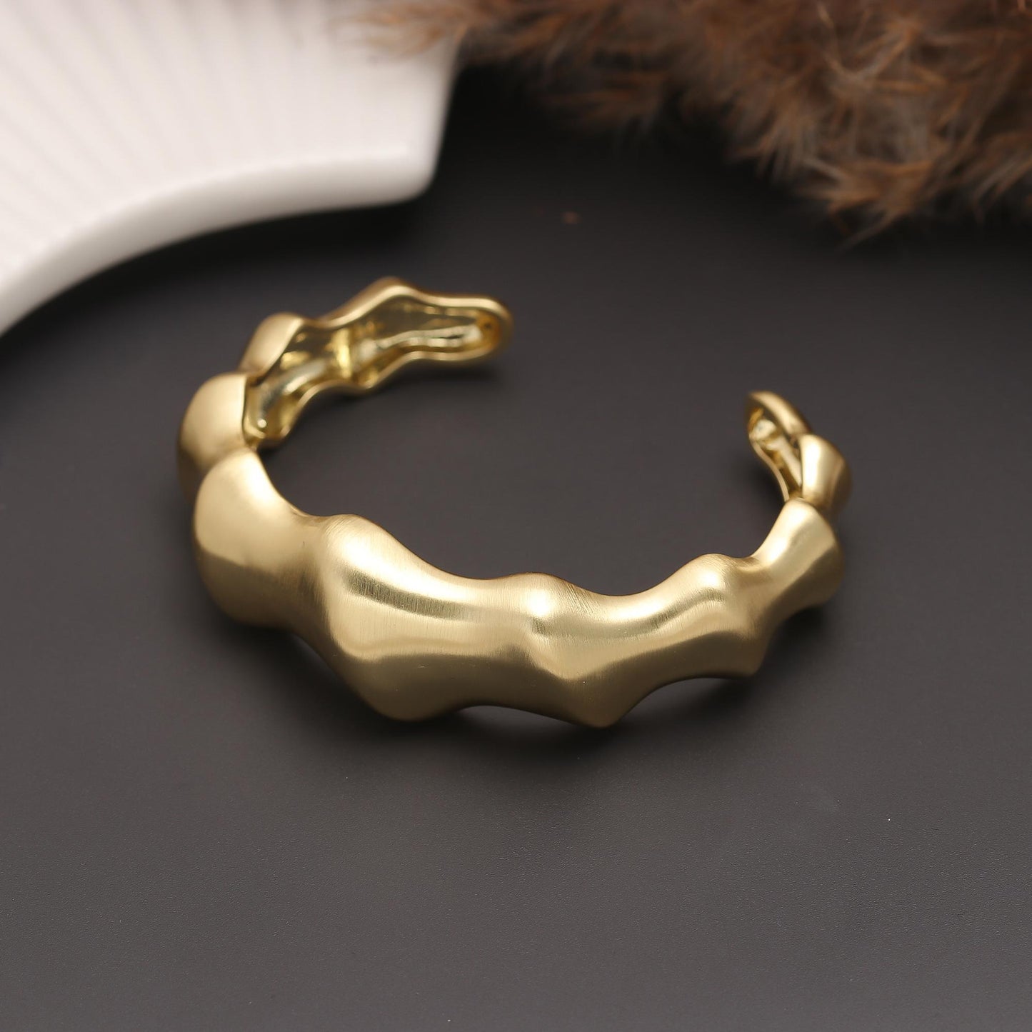 Sculpted Gold Cuff Bracelet with Organic Wavy Design | Contemporary Minimalist Statement Jewelry with Fluid Curves and Adjustable Open Fit