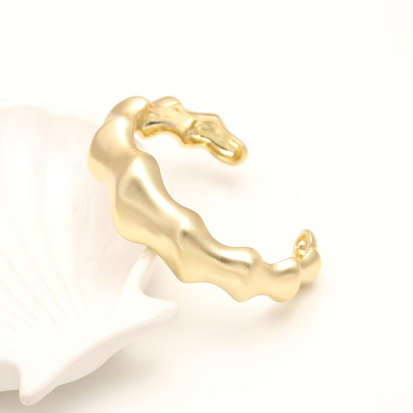 Sculpted Gold Cuff Bracelet with Organic Wavy Design | Contemporary Minimalist Statement Jewelry with Fluid Curves and Adjustable Open Fit