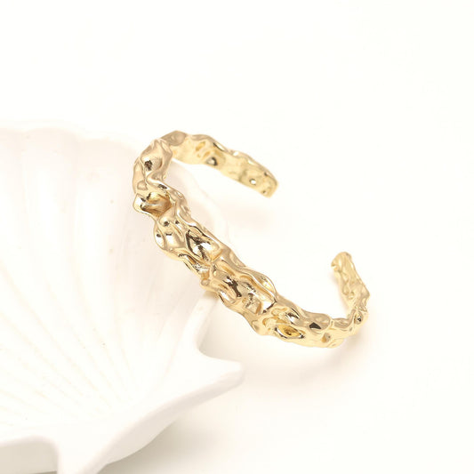 Organic Textured Open Cuff Bracelet for Women | Sculptural Gold Statement Bangle | Modern Artistic Jewelry for Daily Wear, Parties, and Gifting