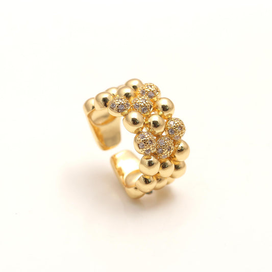 Golden Orb Band Ring with Beaded Detailing and Diamond Look Accents | Modern Luxe Statement Jewelry
