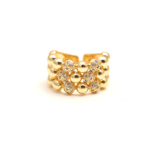Golden Orb Band Ring with Beaded Detailing and Diamond Look Accents | Modern Luxe Statement Jewelry